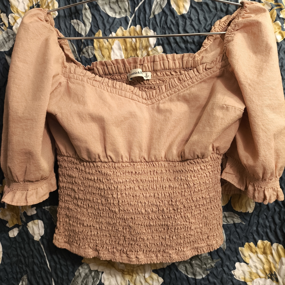Abercrombie & Fitch Orange Puff Sleeve Smocked Blouse
